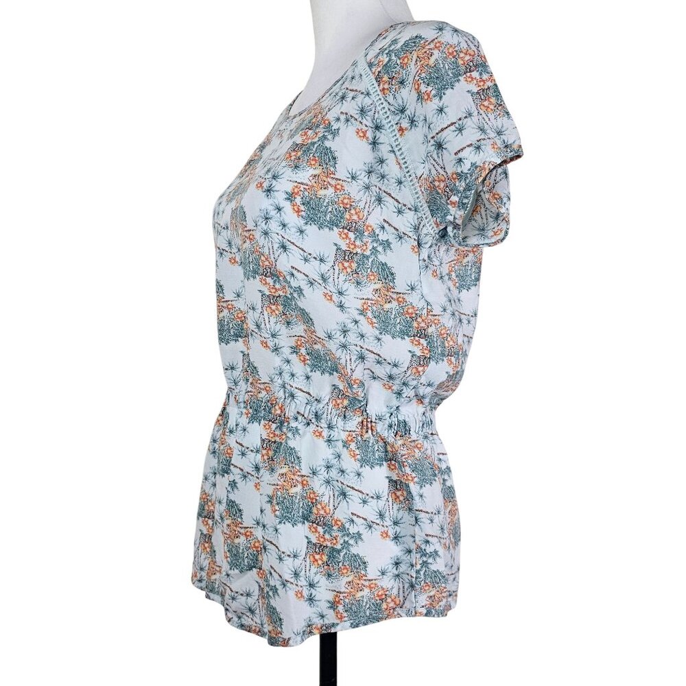 Toad&Co Short Sleeve Blouson Top M Floral Print‎ Lightweight Cottagecore Prairie - Picture 2 of 11